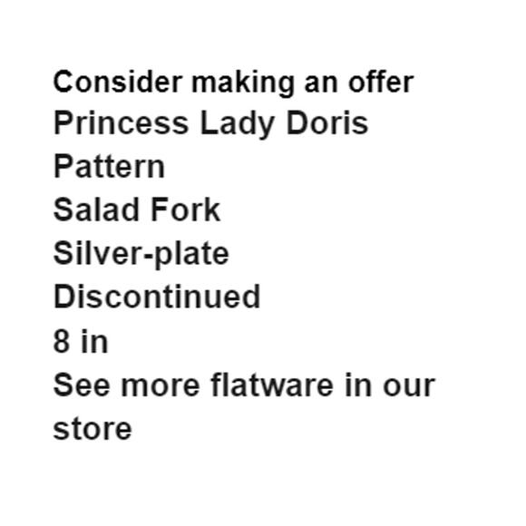Princess Lady Doris Pattern Salad Fork Silverplate Novelty Flatware Discontinued - Picture 2 of 10